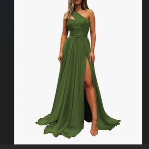 Olive green wedding guest dress